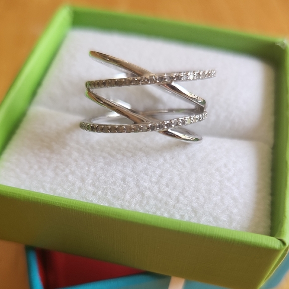 Sterling Silver Diamond Criss Cross Ring